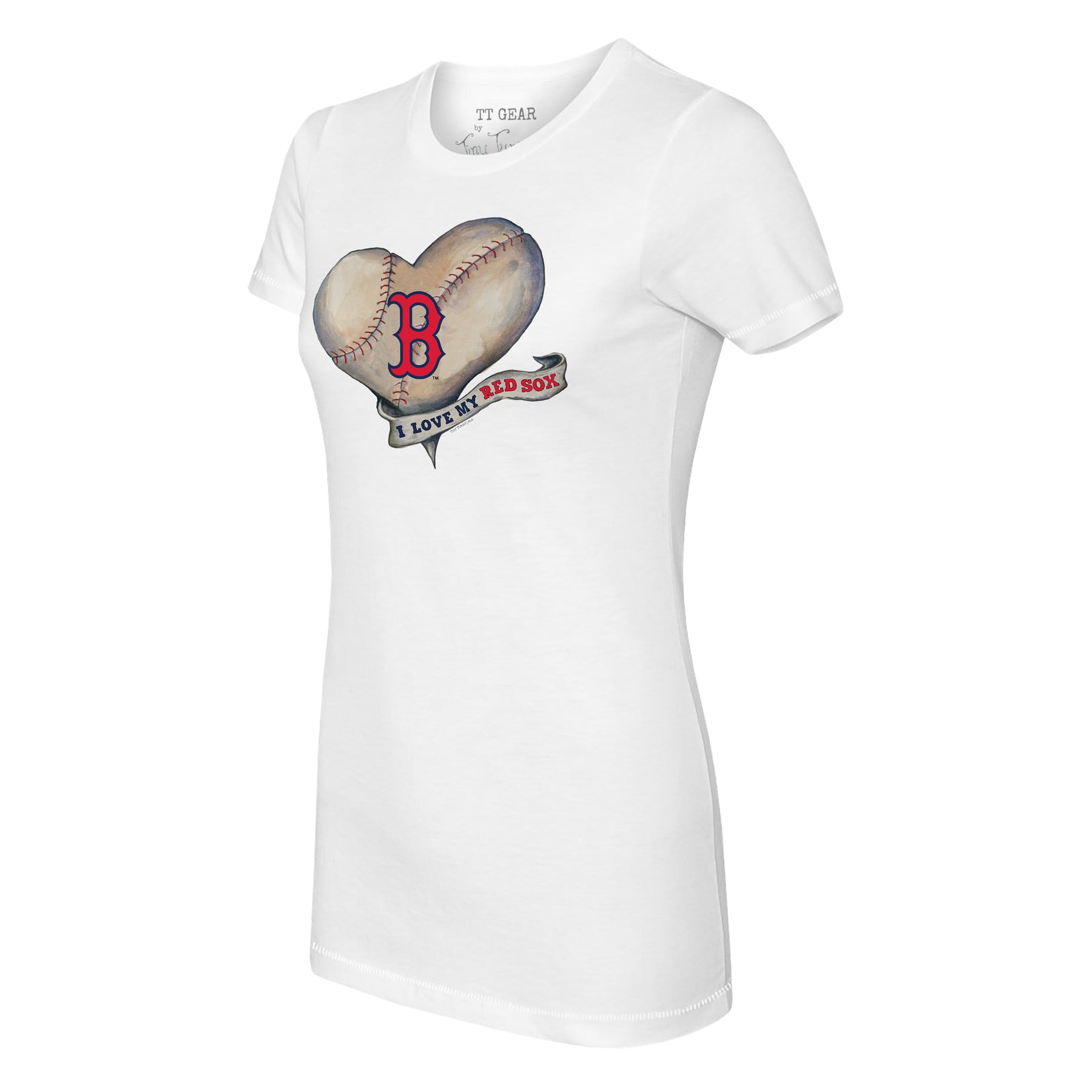 Women's Tiny Turnip White Boston Red Sox Heart Banner T-Shirt