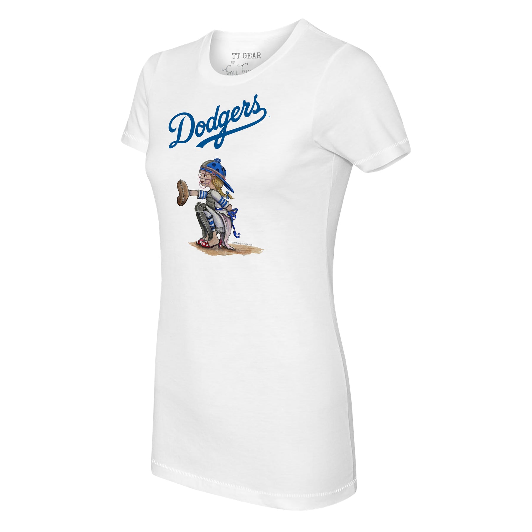 Infant Tiny Turnip White Los Angeles Dodgers Baseball Bow T-Shirt