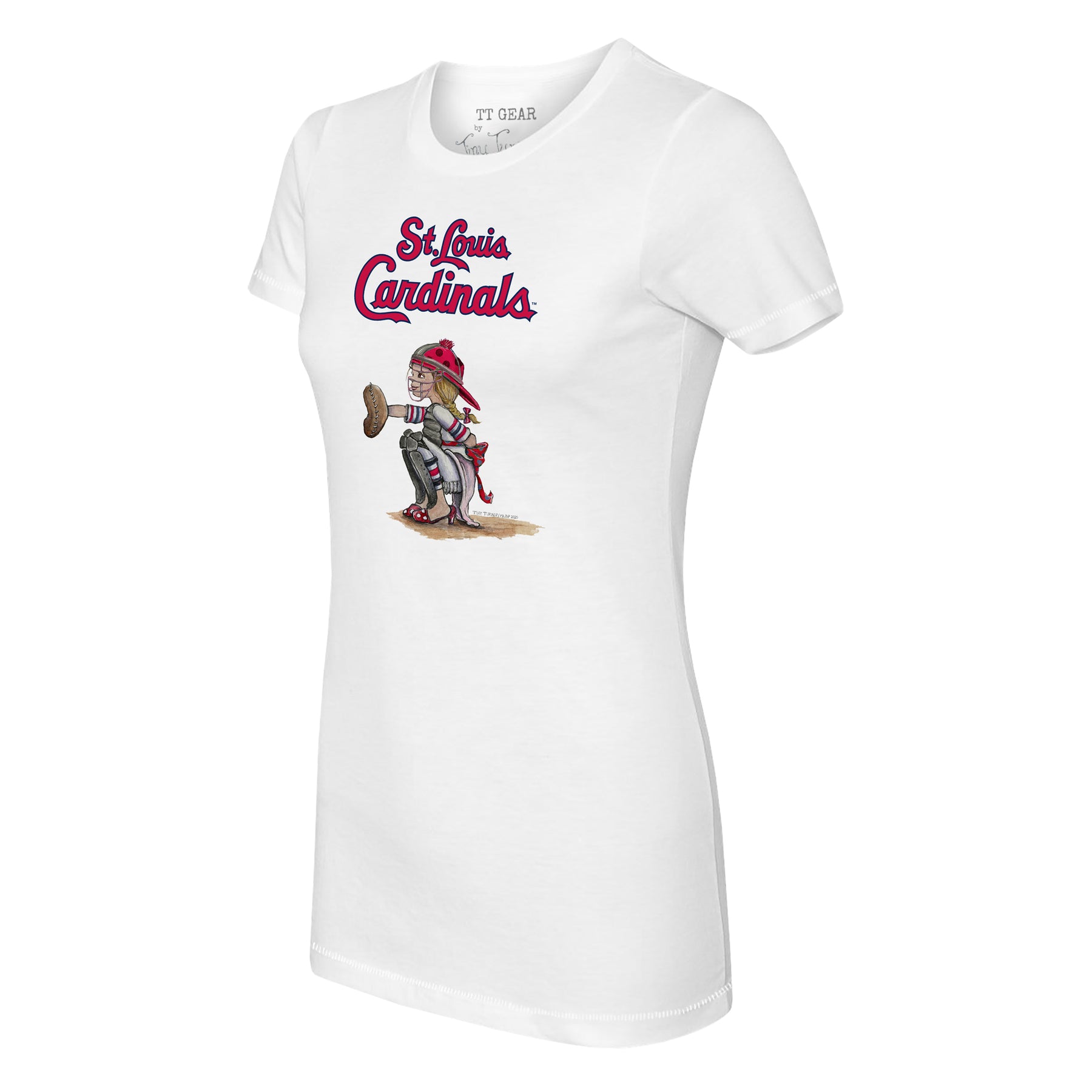 Women's Tiny Turnip White St. Louis Cardinals Kate The Catcher T-Shirt Size: Large