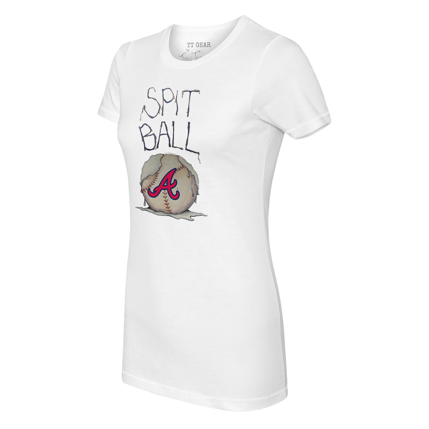 Women's Tiny Turnip White Atlanta Braves Spit Ball T-Shirt Size: Small
