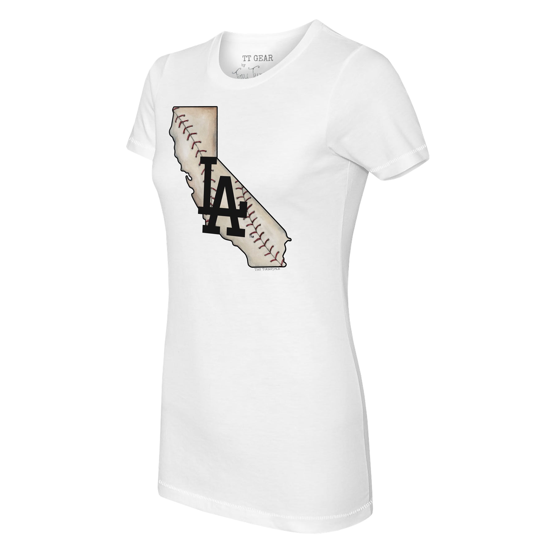 Girls Youth Los Angeles Dodgers Tiny Turnip White Baseball Pow Fringe  T-Shirt