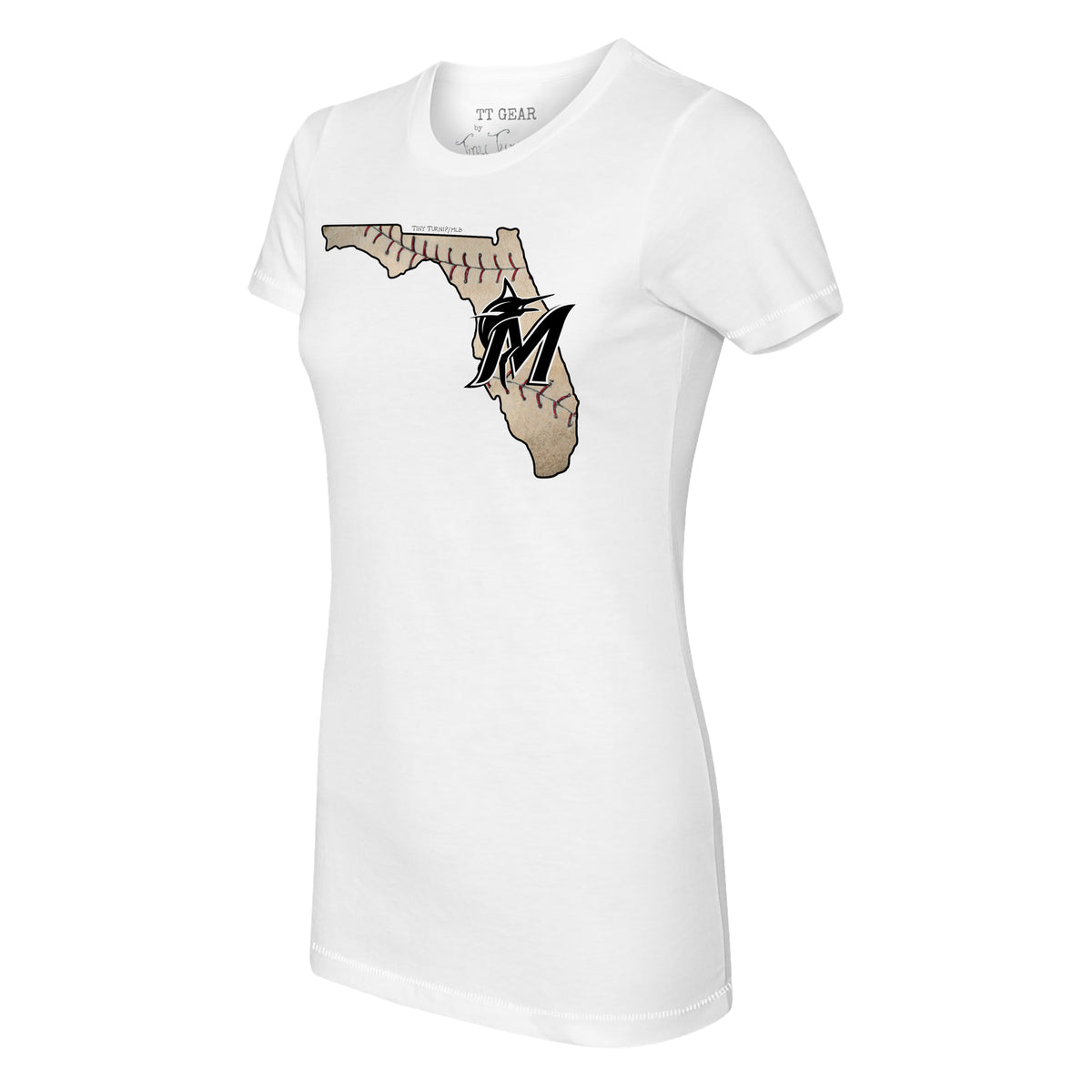 Miami Marlins Tiny Turnip Women's Baseball Pow T-Shirt - White
