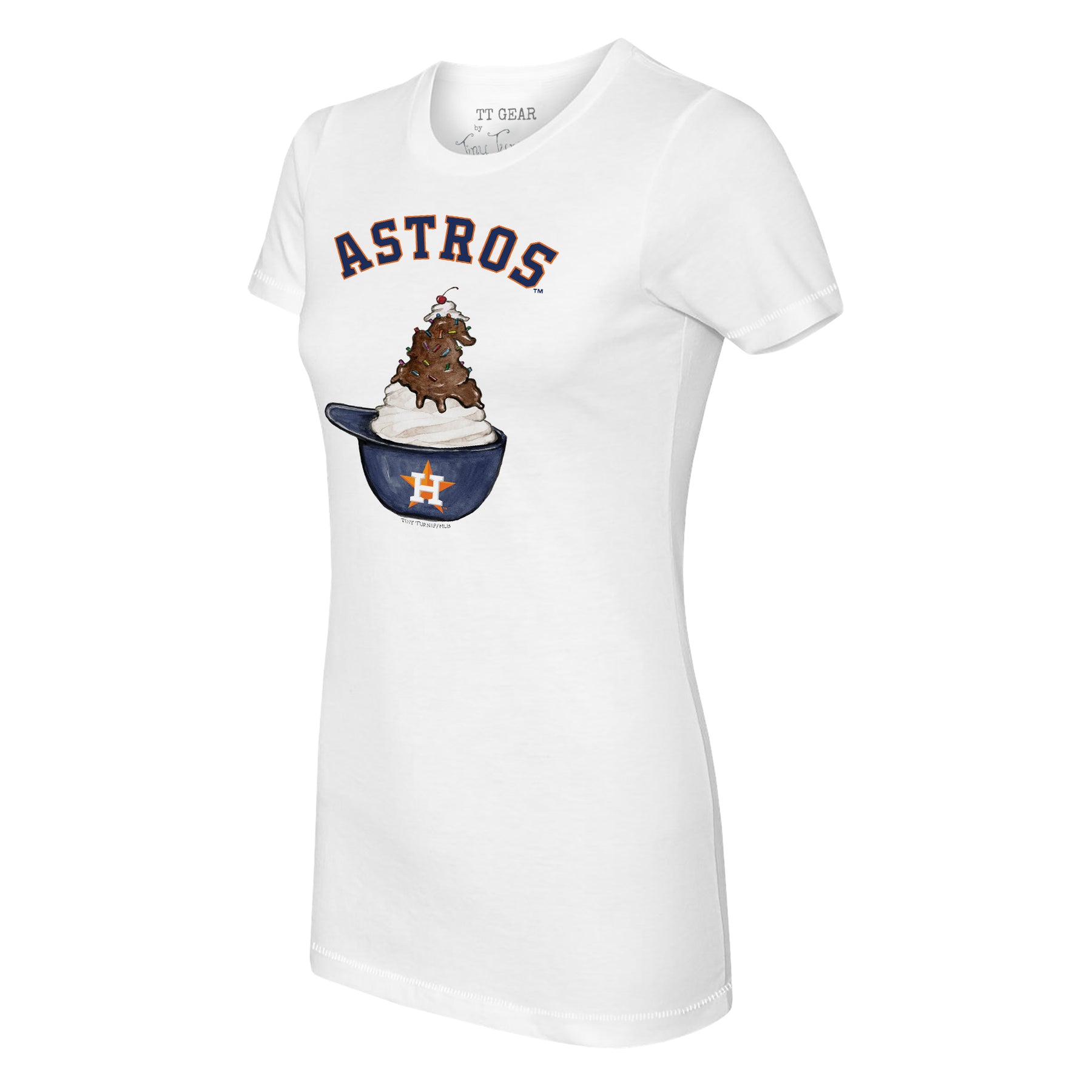 Toddler Tiny Turnip White Houston Astros Baseball Bow T-Shirt Size:3T