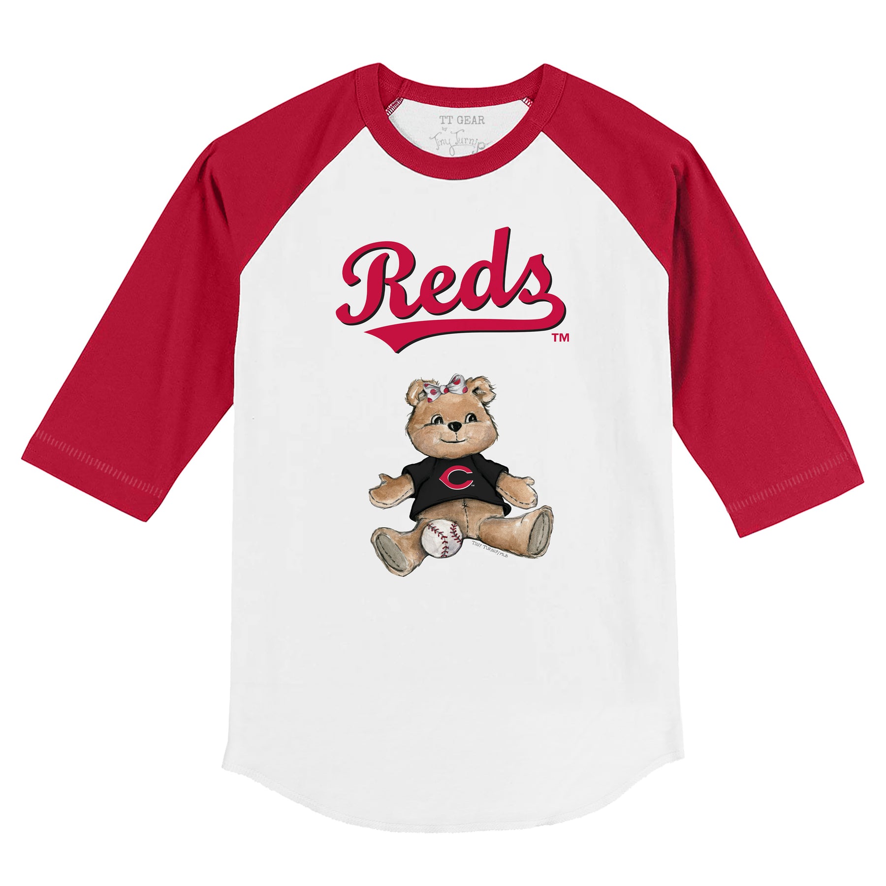 Cincinnati Reds Girl Teddy 3/4 Red Sleeve Raglan