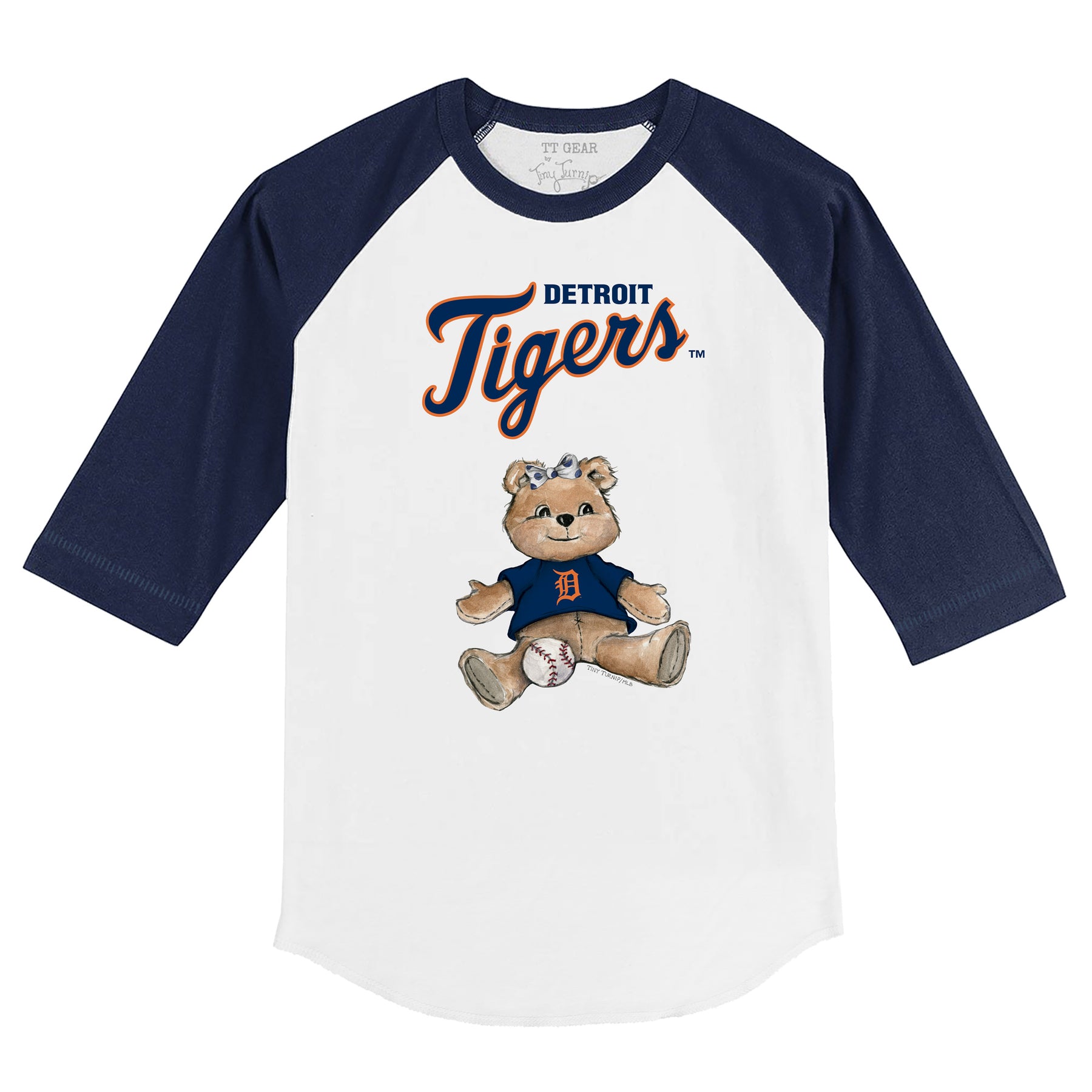 Detroit Tigers Girl Teddy 3/4 Navy Blue Sleeve Raglan
