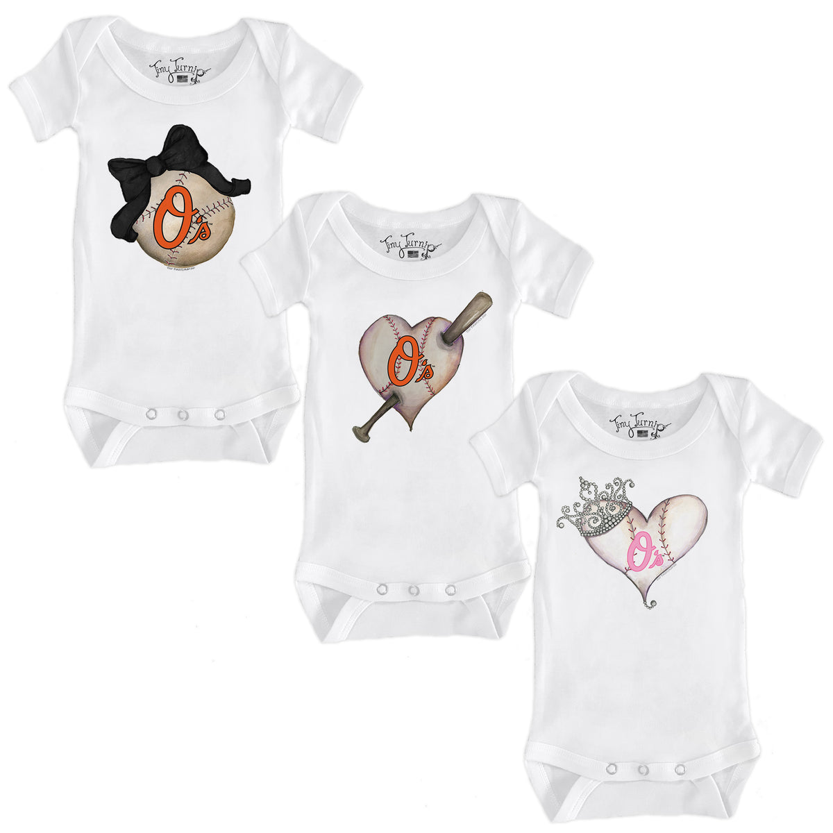 Baltimore Orioles Hearts and Bows Short Sleeve Snapper Bundle