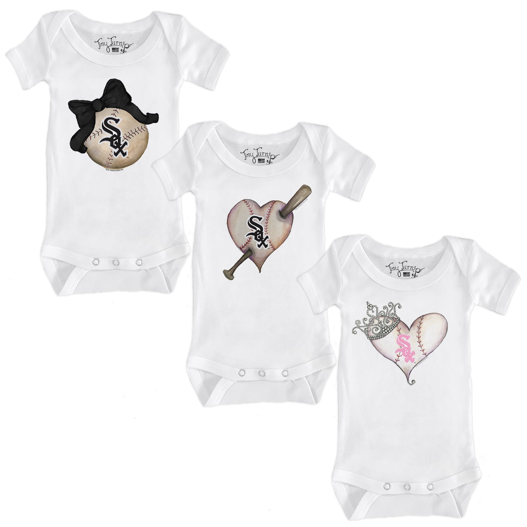Chicago White Sox Hearts and Bows Short Sleeve Snapper Bundle