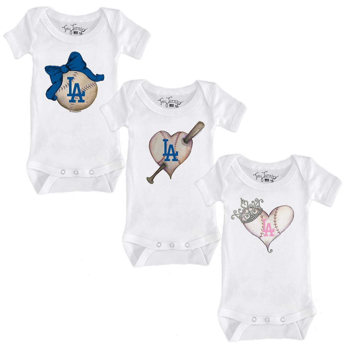 Los Angeles Dodgers Hearts and Bows Short Sleeve Snapper Bundle