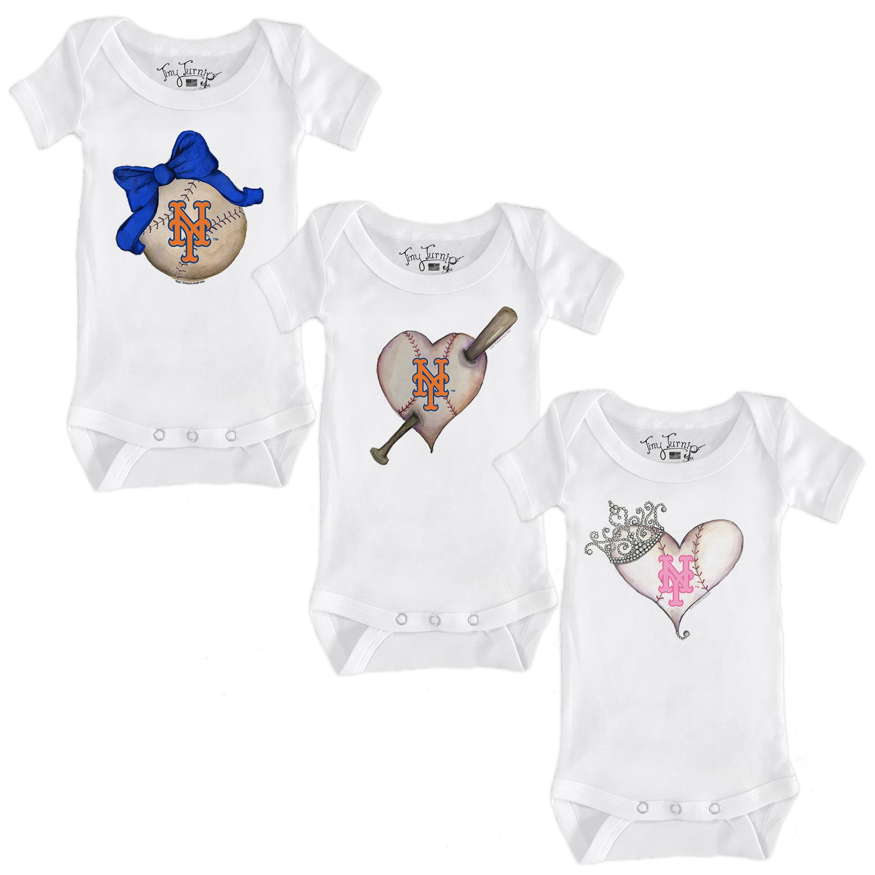 New York Mets Hearts and Bows Short Sleeve Snapper Bundle