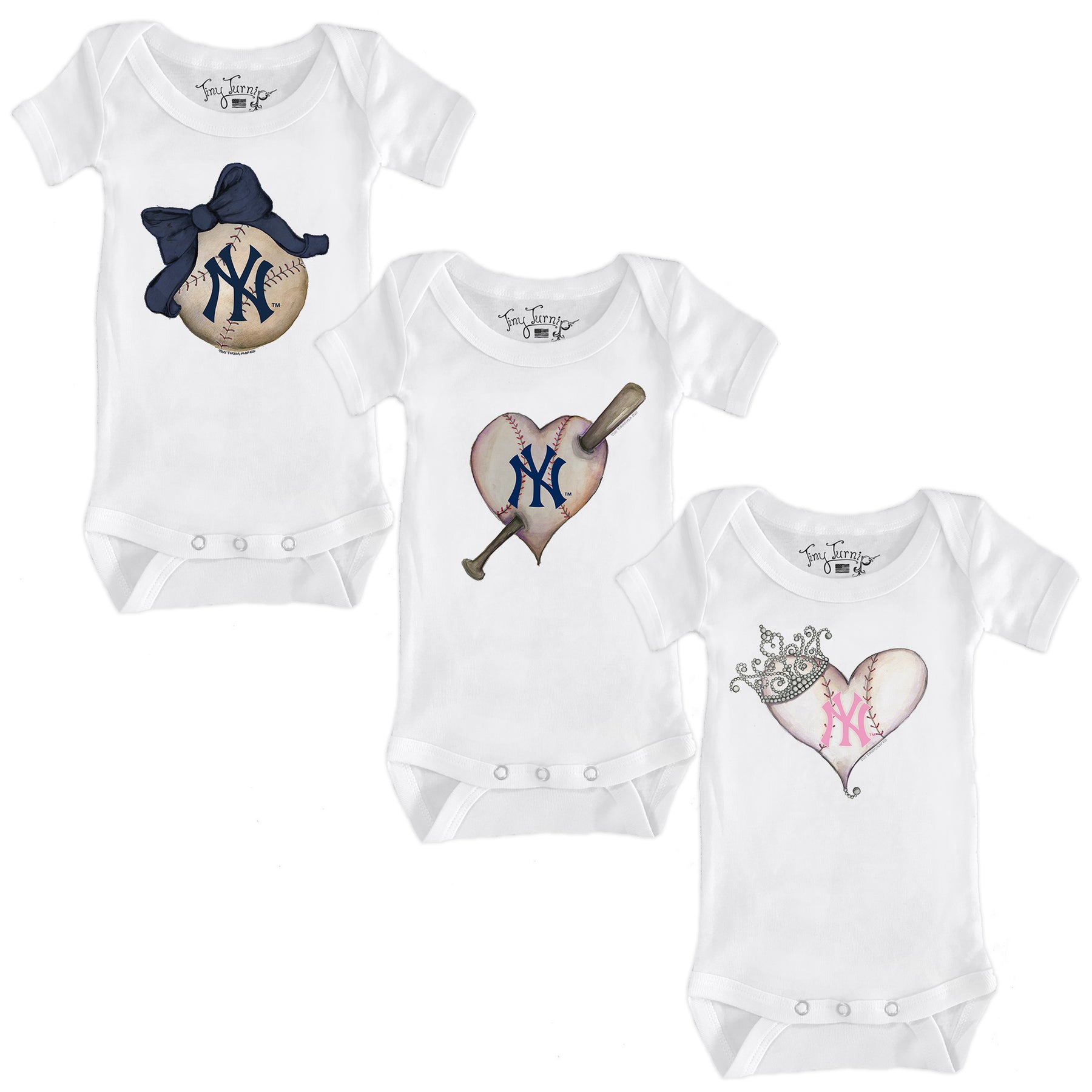 New York Yankees Hearts and Bows Short Sleeve Snapper Bundle