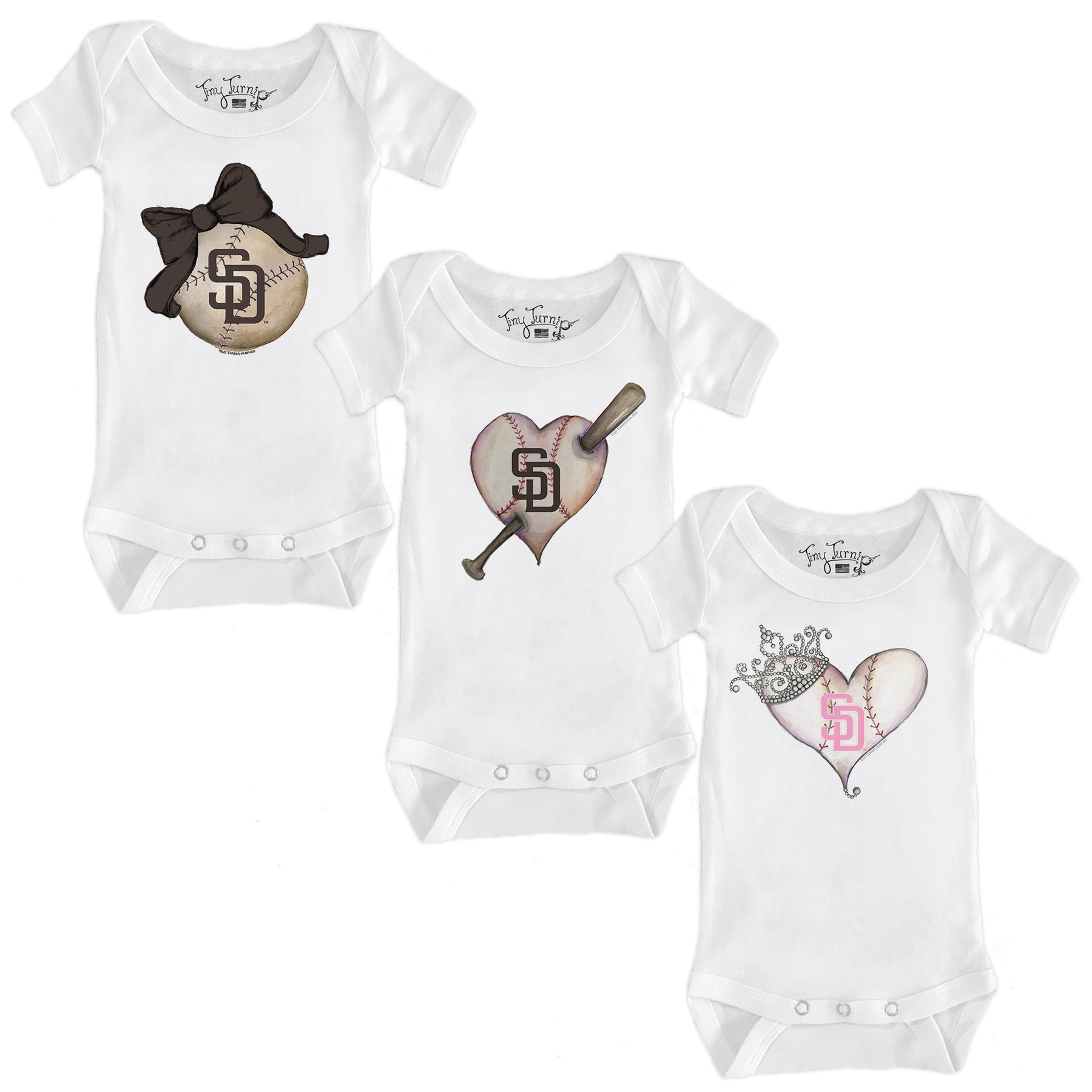San Diego Padres Hearts and Bows Short Sleeve Snapper Bundle