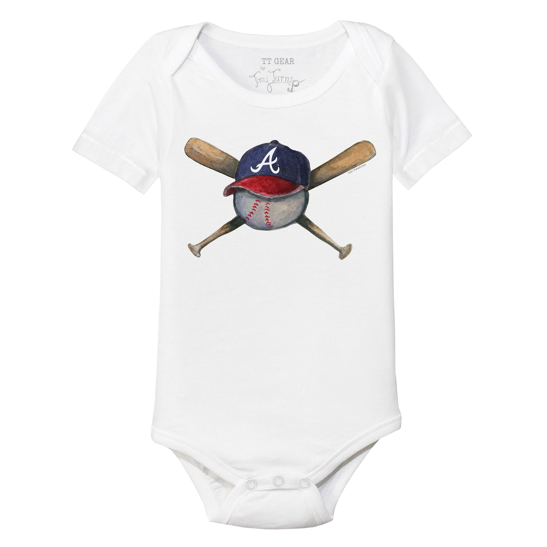 Atlanta Braves Tiny Turnip Infant Baseball Cross Bats Raglan 3/4 Sleeve  T-Shirt - White/Navy
