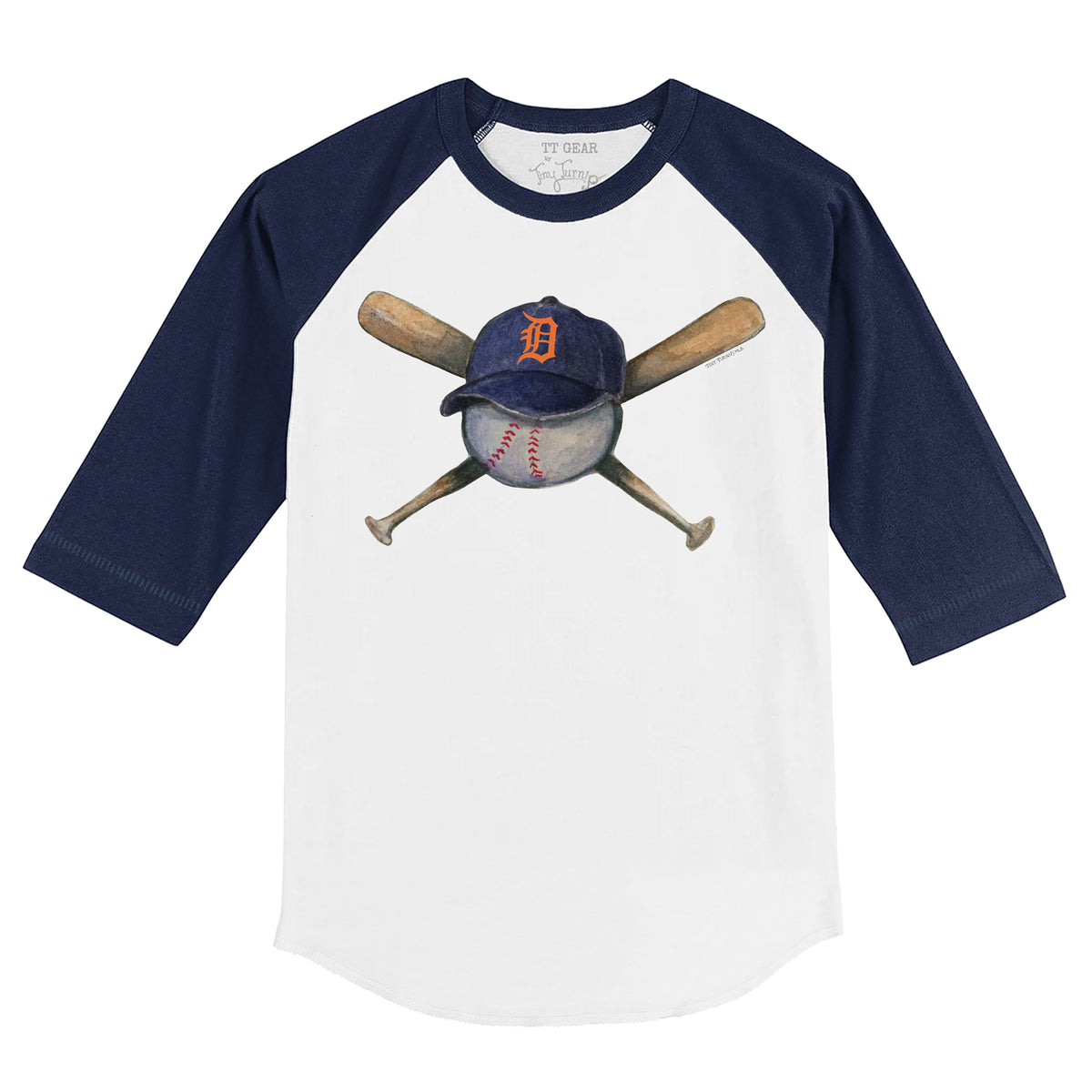 Detroit Tigers Tiny Turnip Youth Baseball Tear 3/4-Sleeve Raglan T-Shirt -  White/Navy