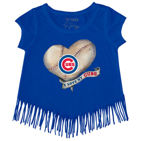 Chicago Cubs Baseball Heart Banner Fringe Tee