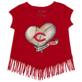 Cincinnati Reds Baseball Heart Banner Fringe Tee