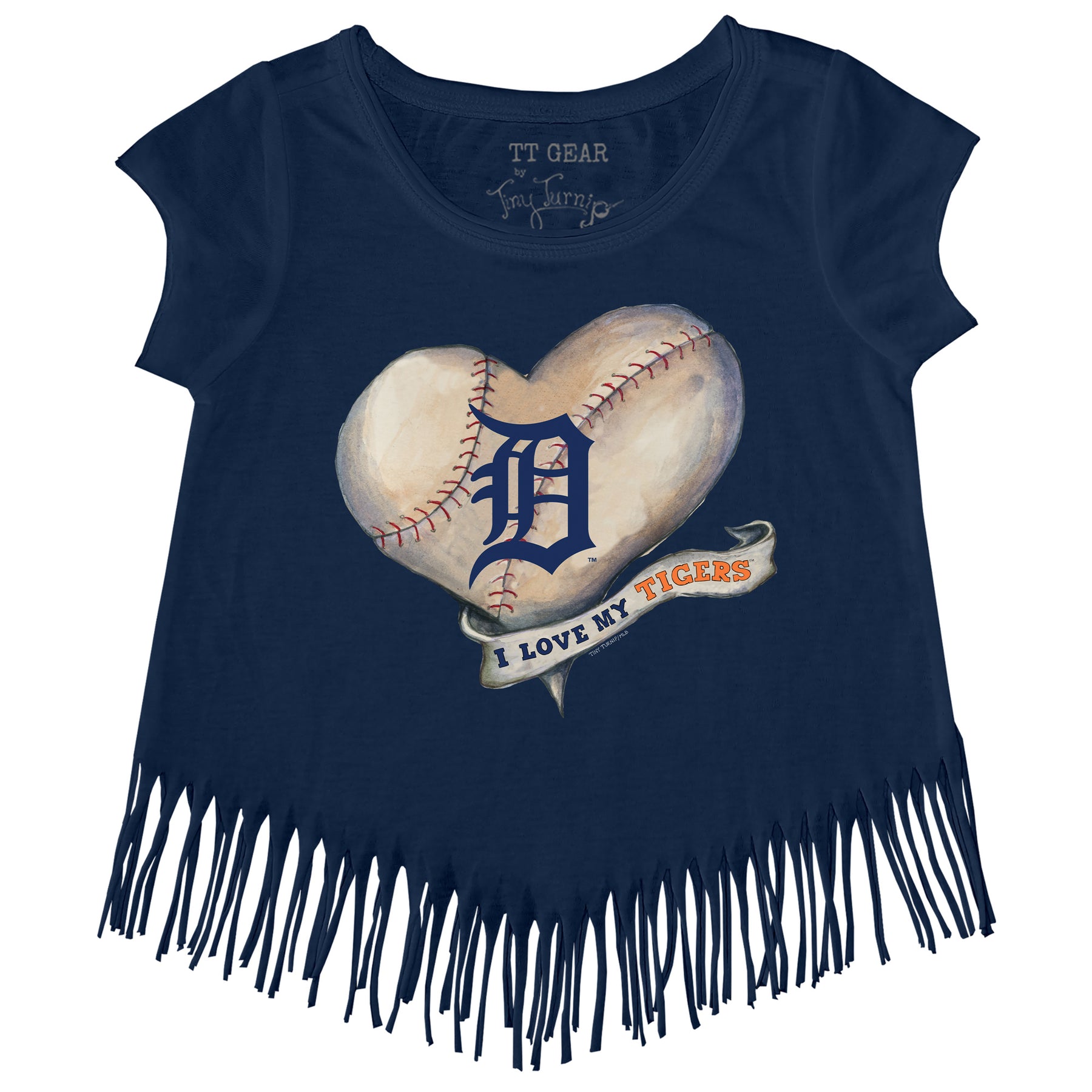 Detroit Tigers Baseball Heart Banner Fringe Tee