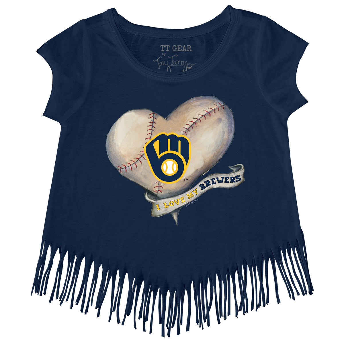 Milwaukee Brewers Baseball Heart Banner Fringe Tee 5T / Navy Blue
