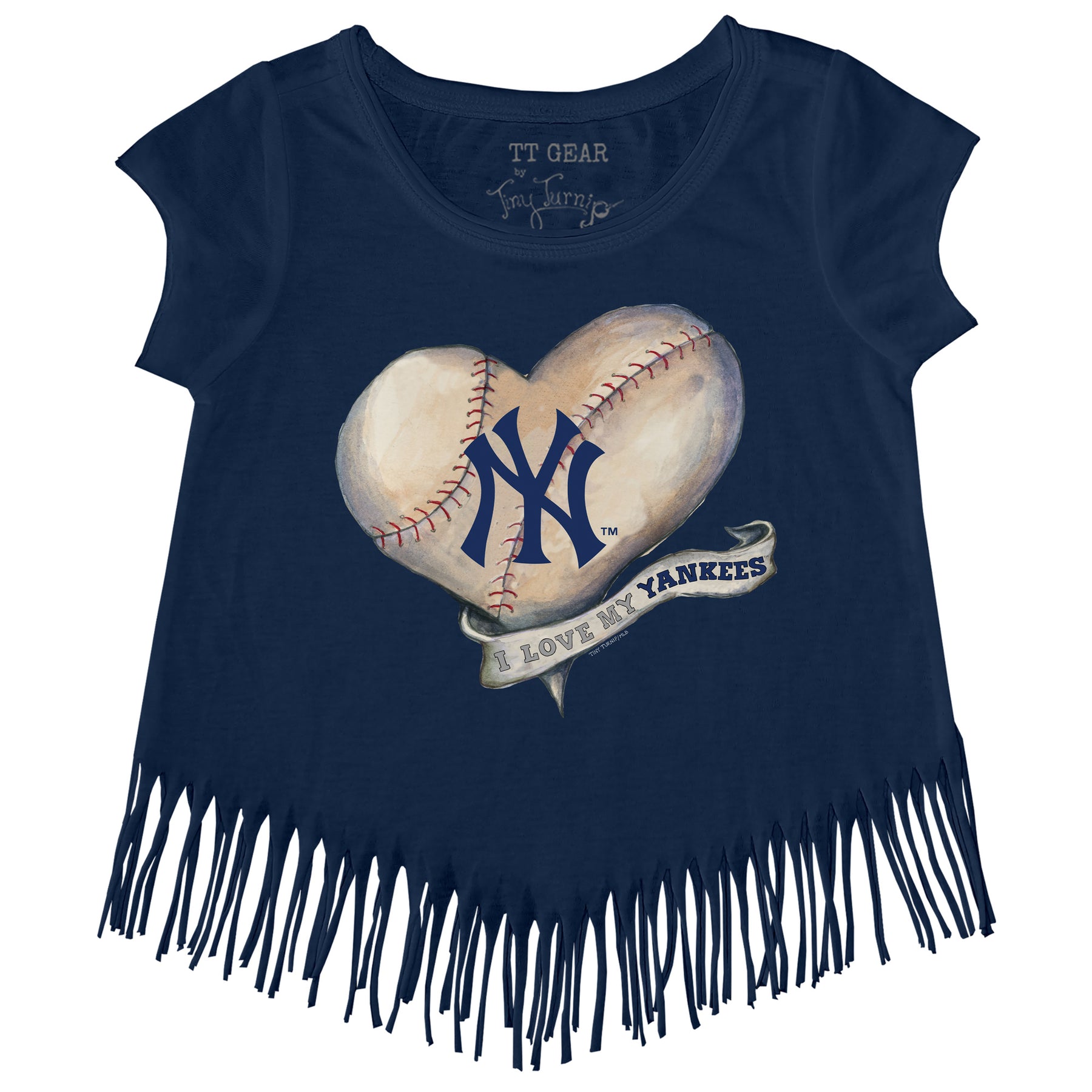 New York Yankees Baseball Heart Banner Fringe Tee