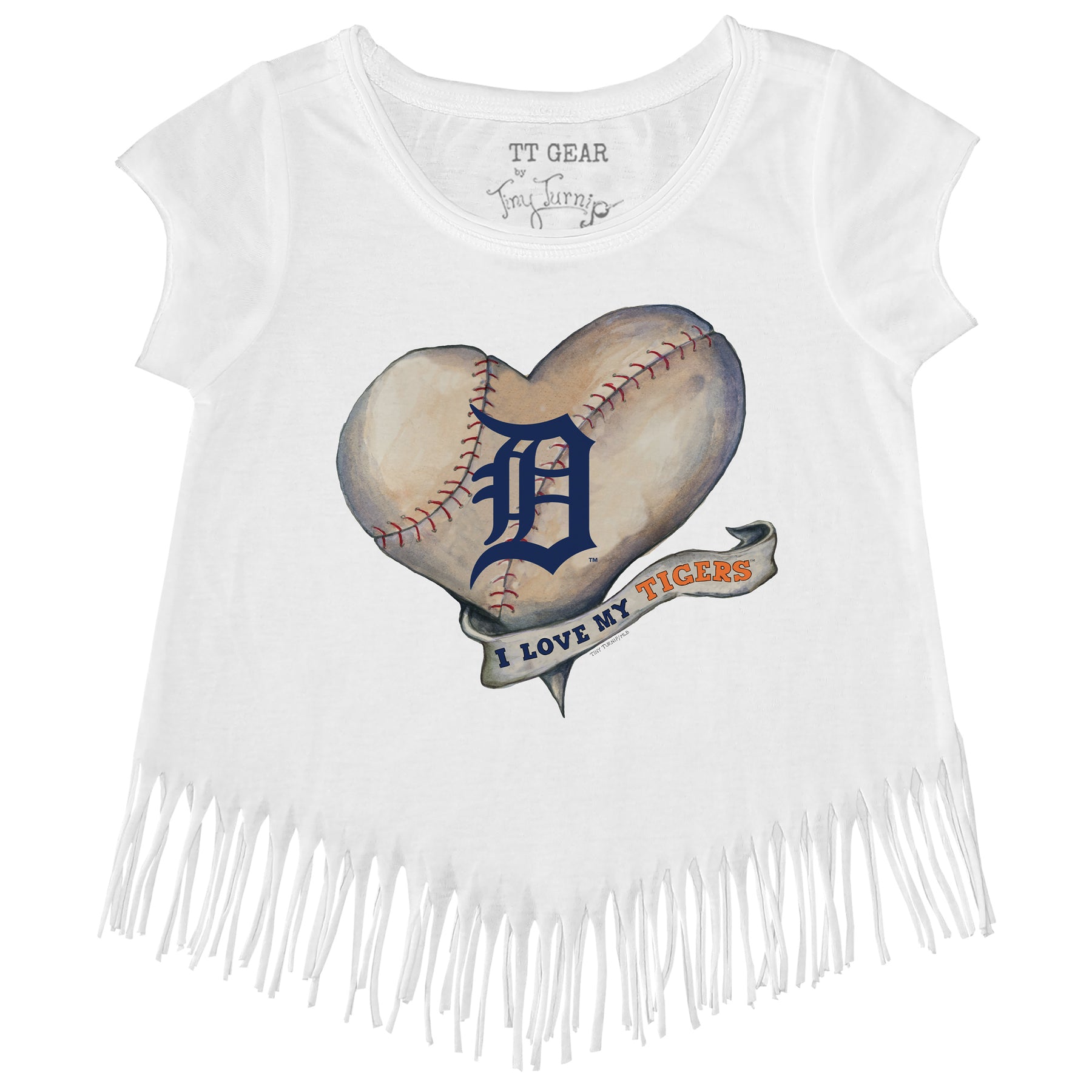 Detroit Tigers Baseball Heart Banner Fringe Tee