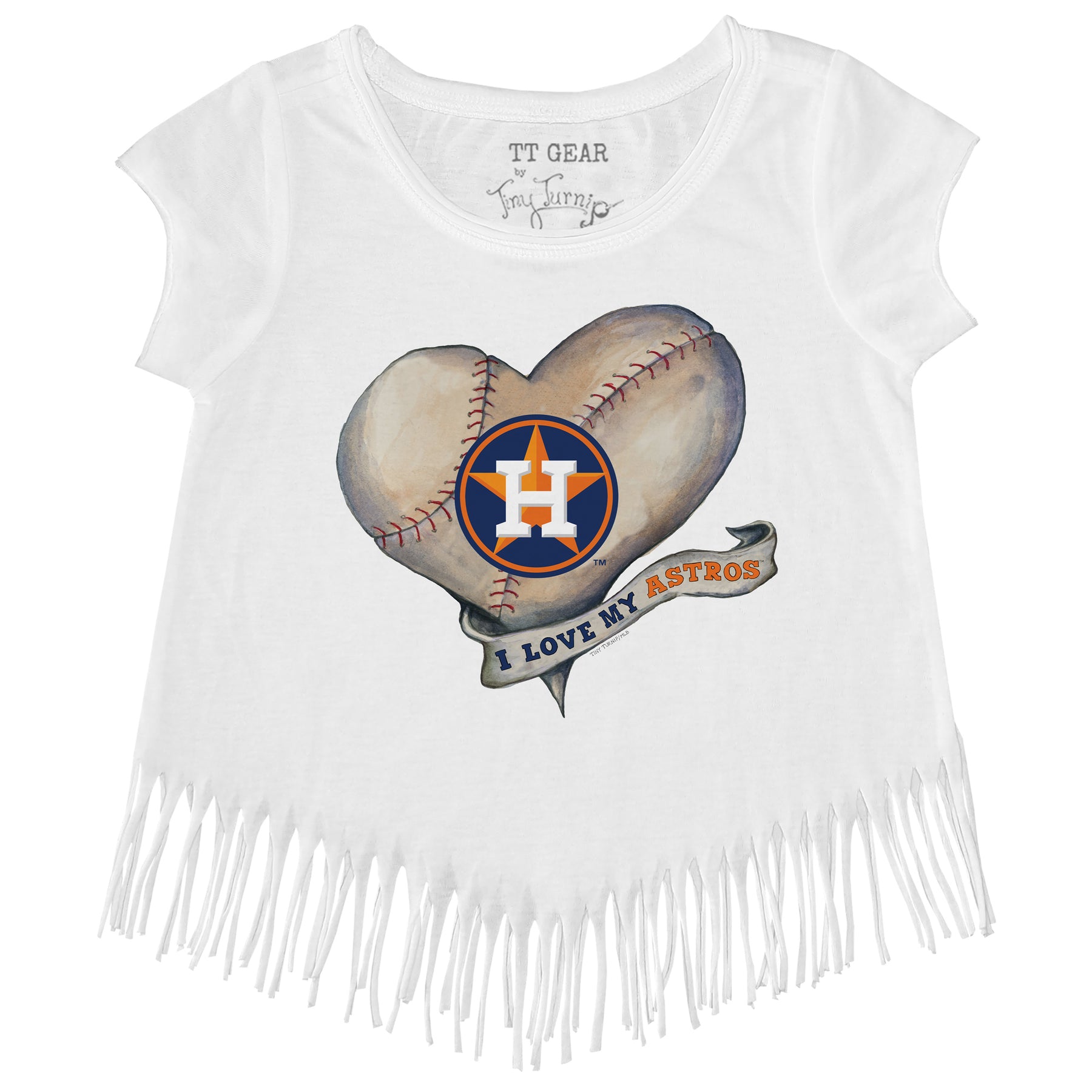 Girls Toddler Tiny Turnip Navy Houston Astros Baseball Bow Fringe T-Shirt Size:3T