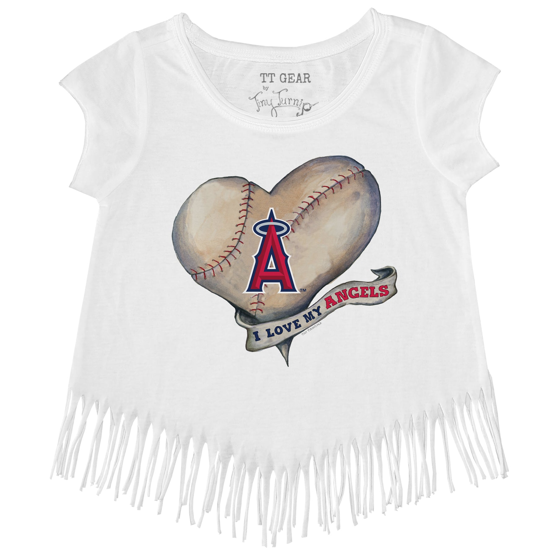 Los Angeles Angels Baseball Heart Banner Fringe Tee