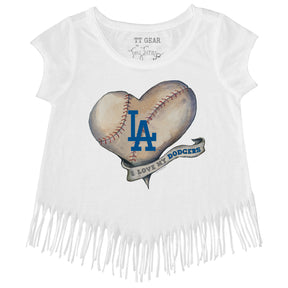 Los Angeles Dodgers Baseball Heart Banner Fringe Tee