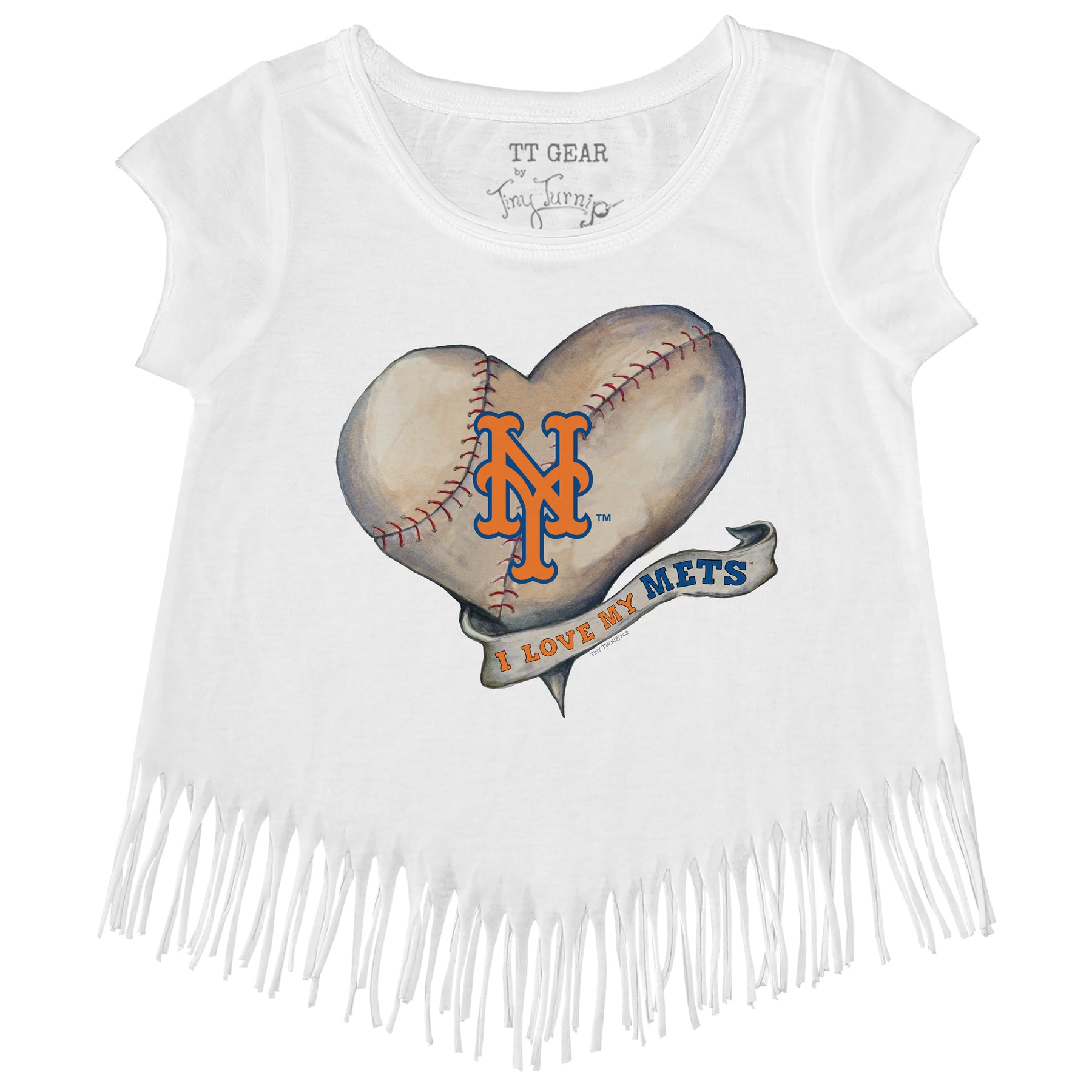 New York Mets Tiny Turnip Infant Baseball Bow Raglan 3/4 Sleeve T-Shirt -  White/Royal