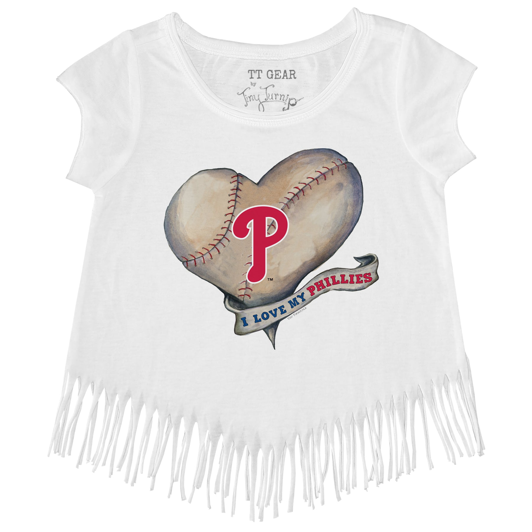 Girls Toddler Tiny Turnip Red St. Louis Cardinals Heart Bat Fringe T-Shirt Size: 4T