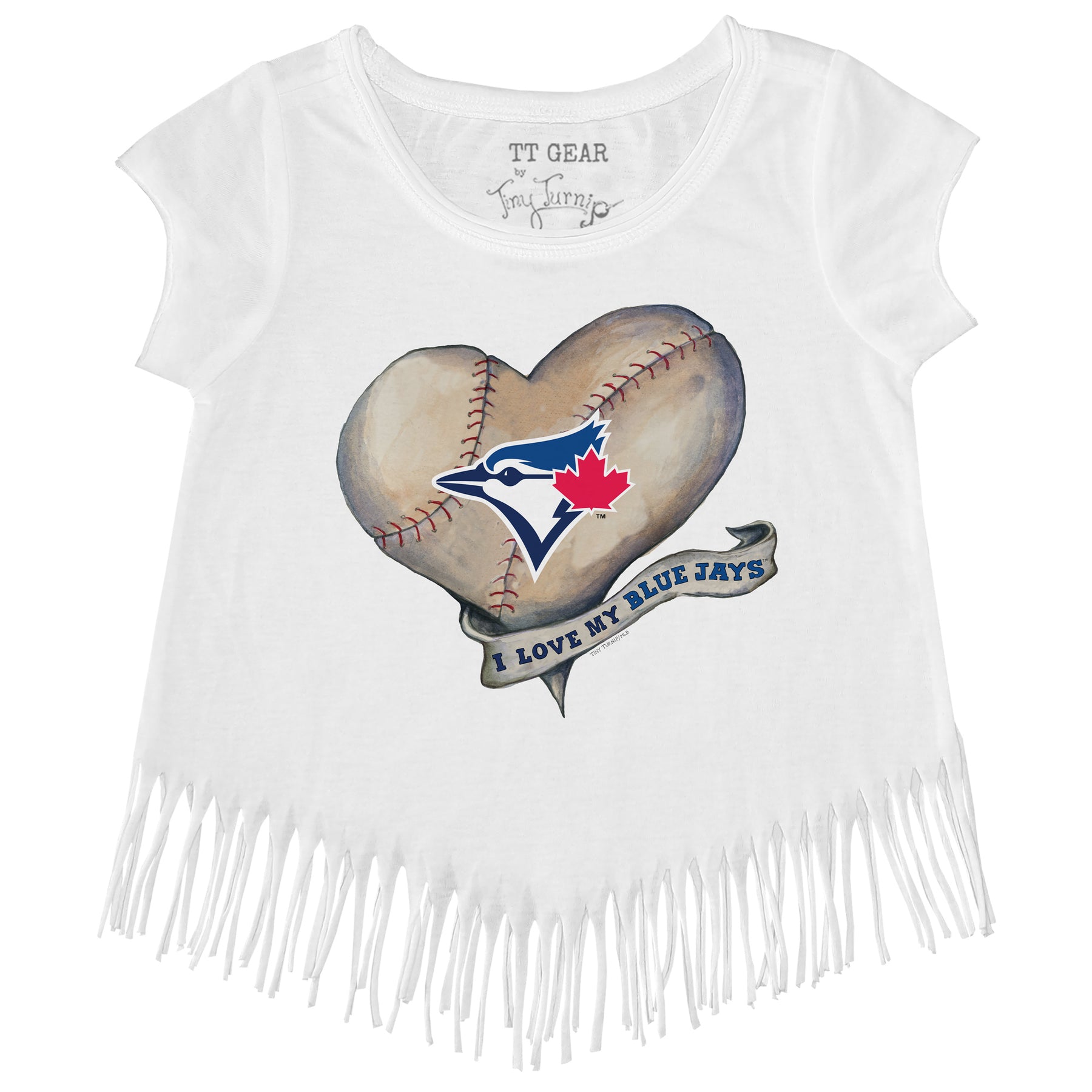 TinyTurnip Toronto Blue Jays Baseball Heart Banner 3/4 Royal Blue Sleeve Raglan Youth Medium (8-10)
