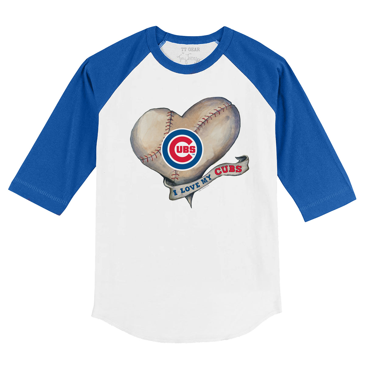 Chicago Cubs Baseball Heart Banner 3/4 Royal Blue Sleeve Raglan