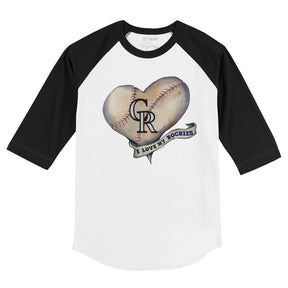 Colorado Rockies Baseball Heart Banner 3/4 Black Sleeve Raglan