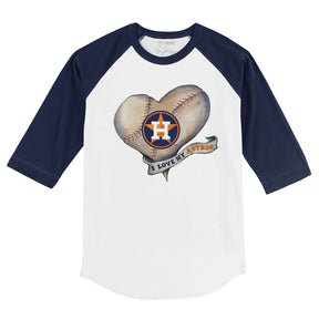Houston Astros Baseball Heart Banner 3/4 Navy Blue Sleeve Raglan