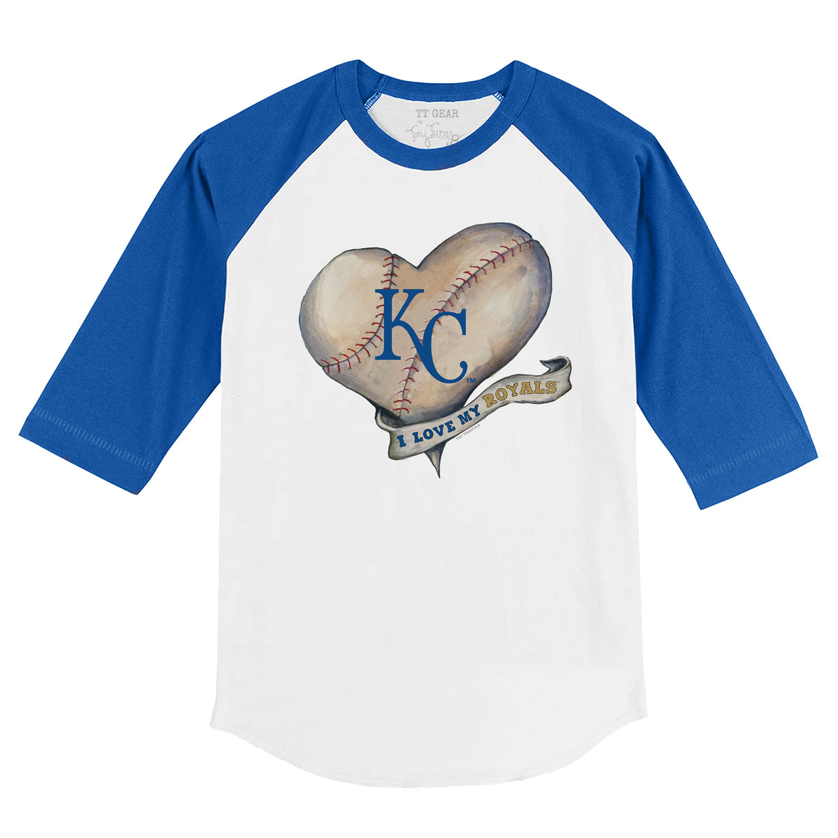 Kansas City Royals Baseball Heart Banner 3/4 Royal Blue Sleeve Raglan