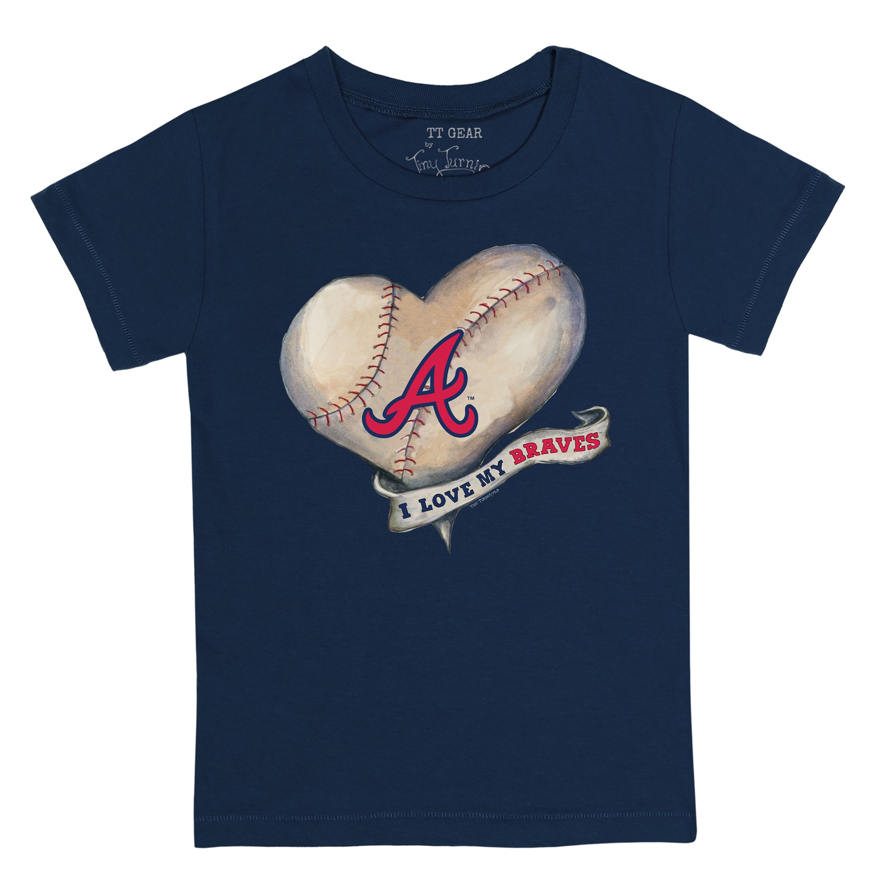 Atlanta Braves Baseball Heart Banner Tee Shirt 24M / Navy Blue