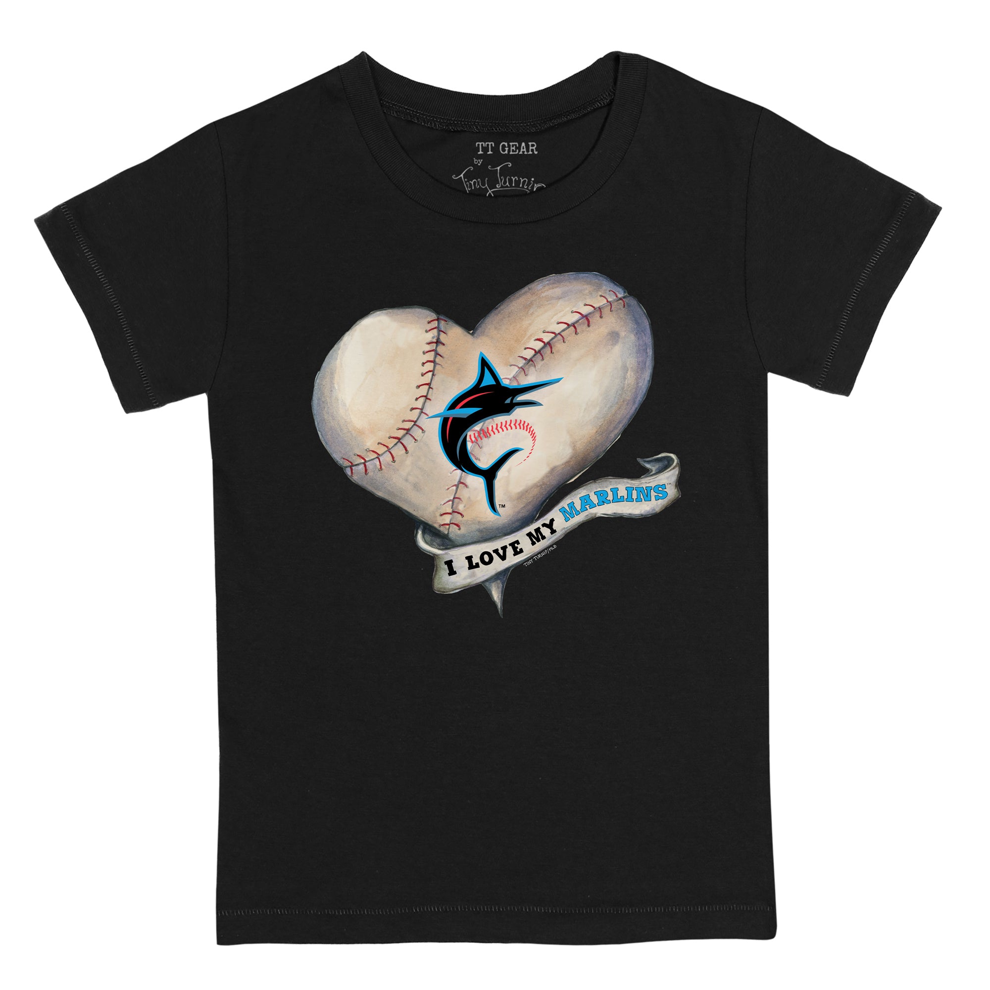 Miami Marlins Baseball Heart Banner Fringe Tee 5T / Black