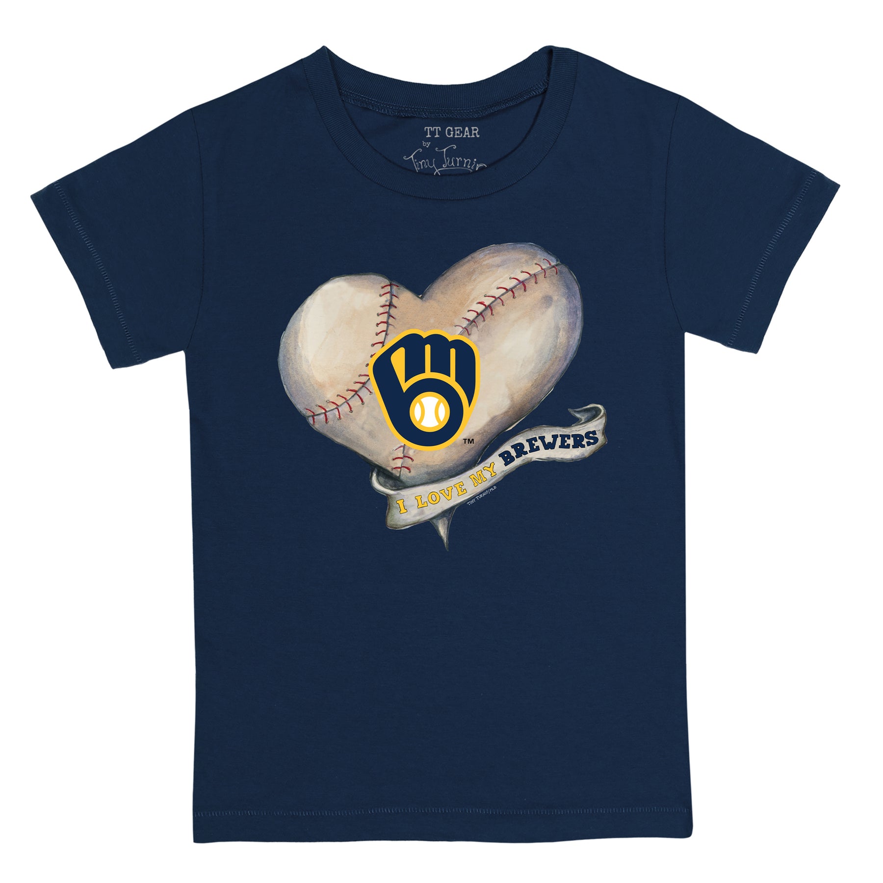 Tiny Turnip Milwaukee Brewers Baseball Heart Banner Tee Shirt Youth XL (12-14) / Navy Blue