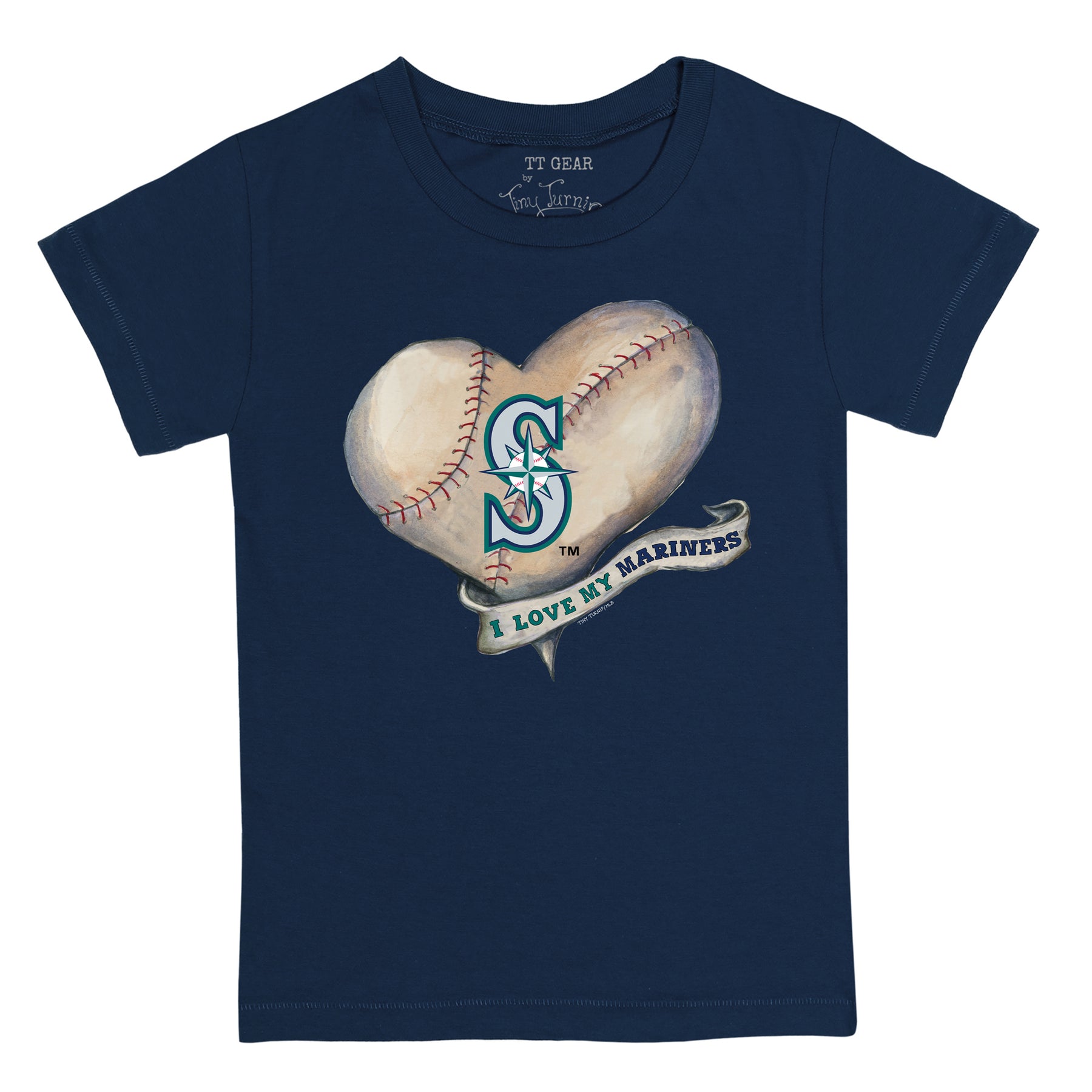 Seattle Mariners Baseball Heart Banner Tee Shirt Women's 3XL / White