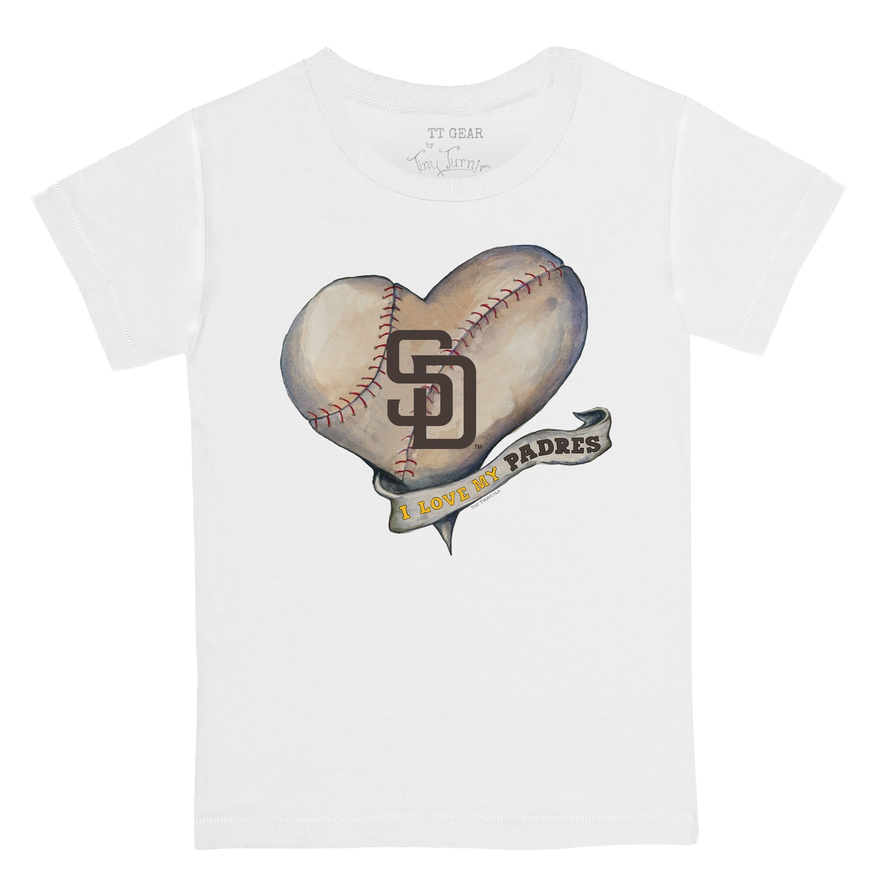 Youth Tiny Turnip White/Gold San Diego Padres Baseball Bow 3/4-Sleeve Raglan T-Shirt Size: Extra Large