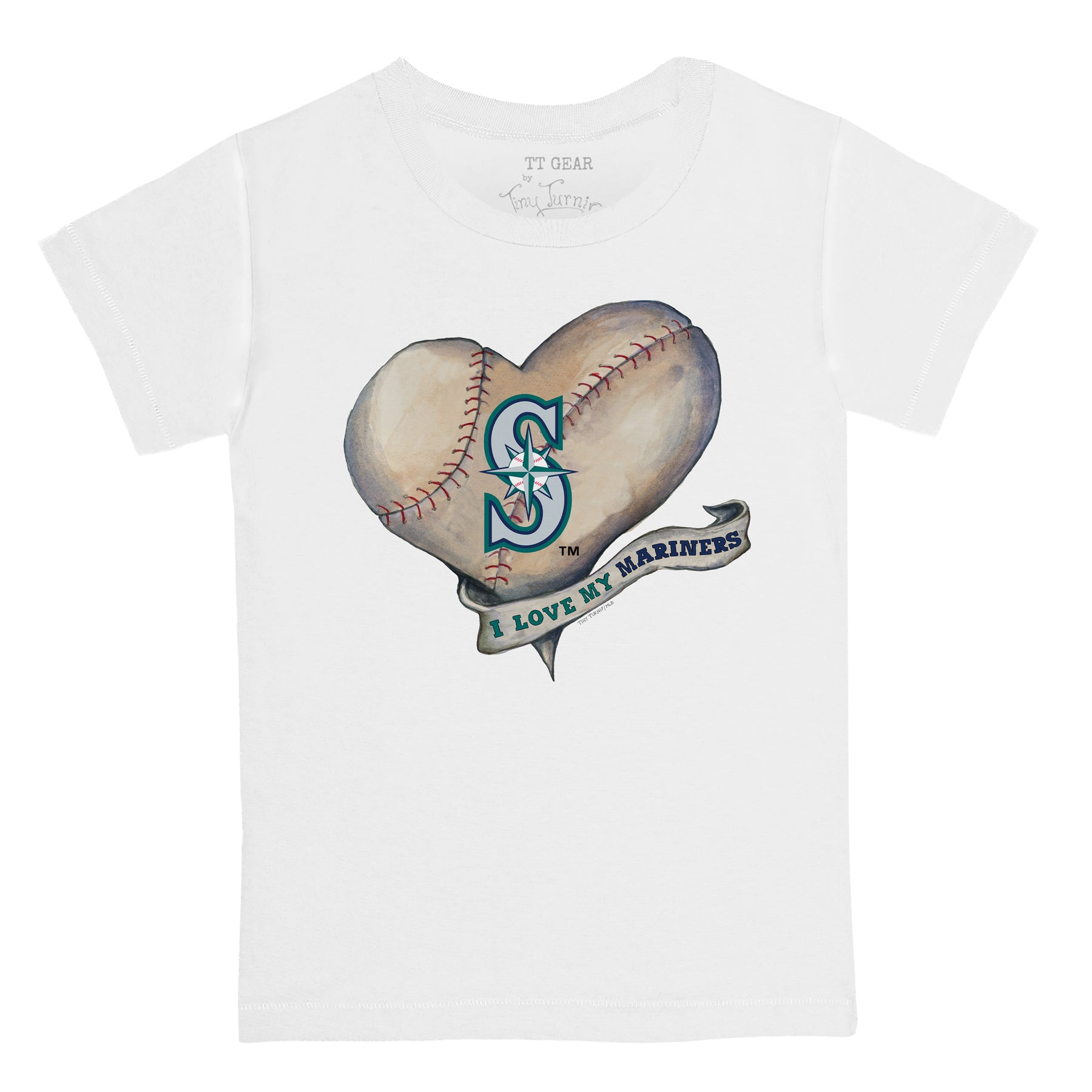 Women's Tiny Turnip White/Navy Seattle Mariners Baseball Love Raglan 3/4-Sleeve T-Shirt Size: Medium