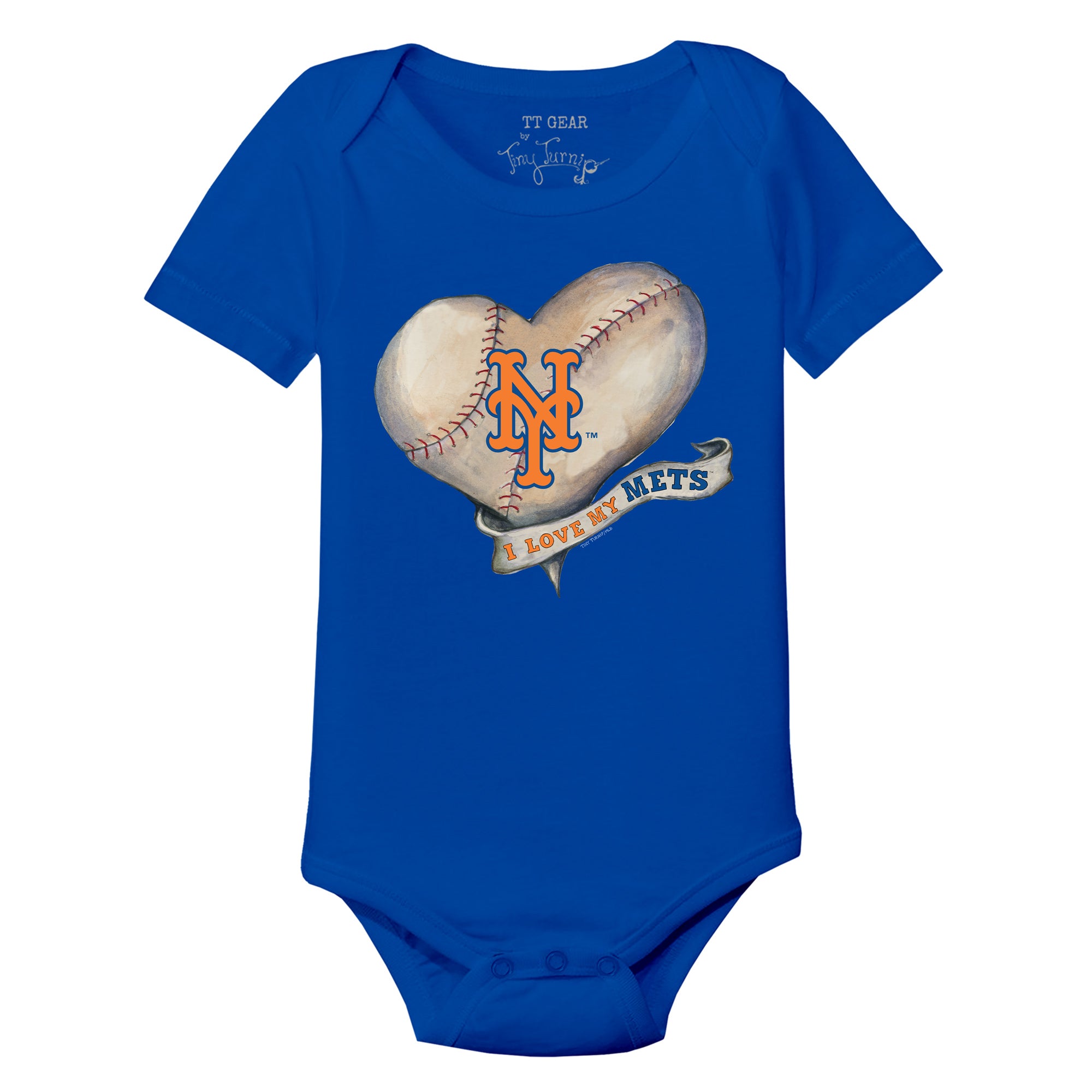 New York Mets Baseball Heart Banner Short Sleeve Snapper 3M / Royal Blue