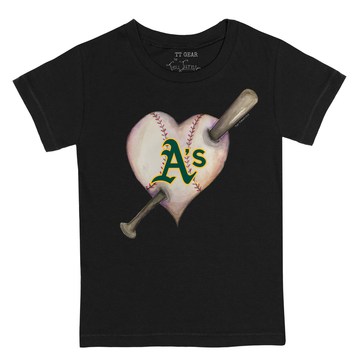 TinyTurnip Oakland Athletics Heart Lolly 3/4 Black Sleeve Raglan Youth Medium (8-10)