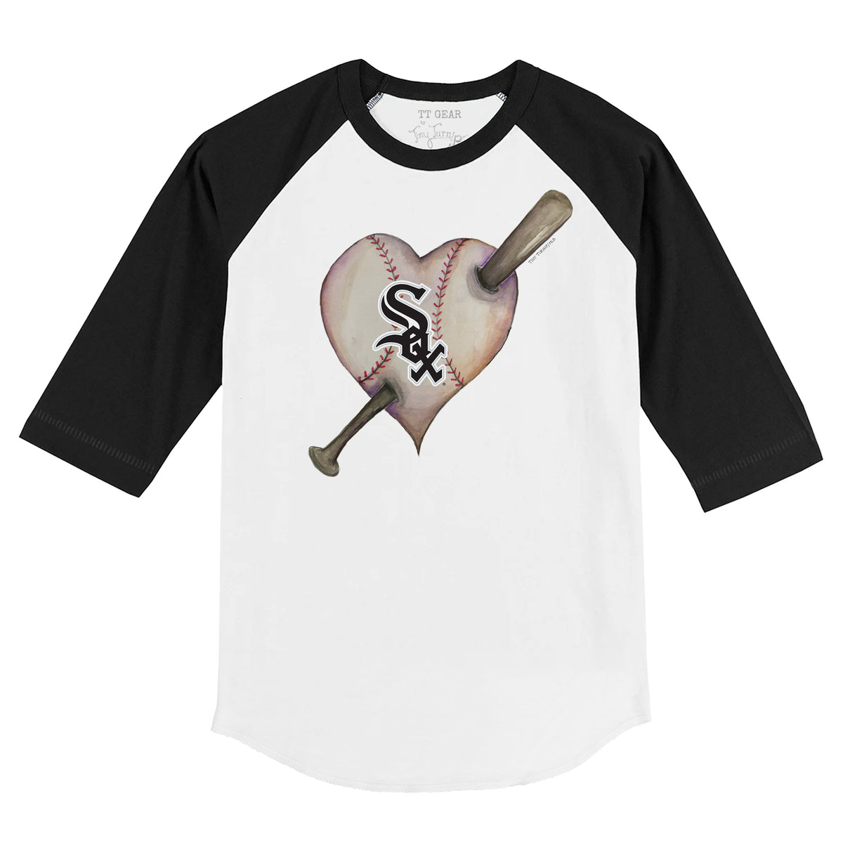 Chicago White Sox Heart Bat 3/4 Black Sleeve Raglan