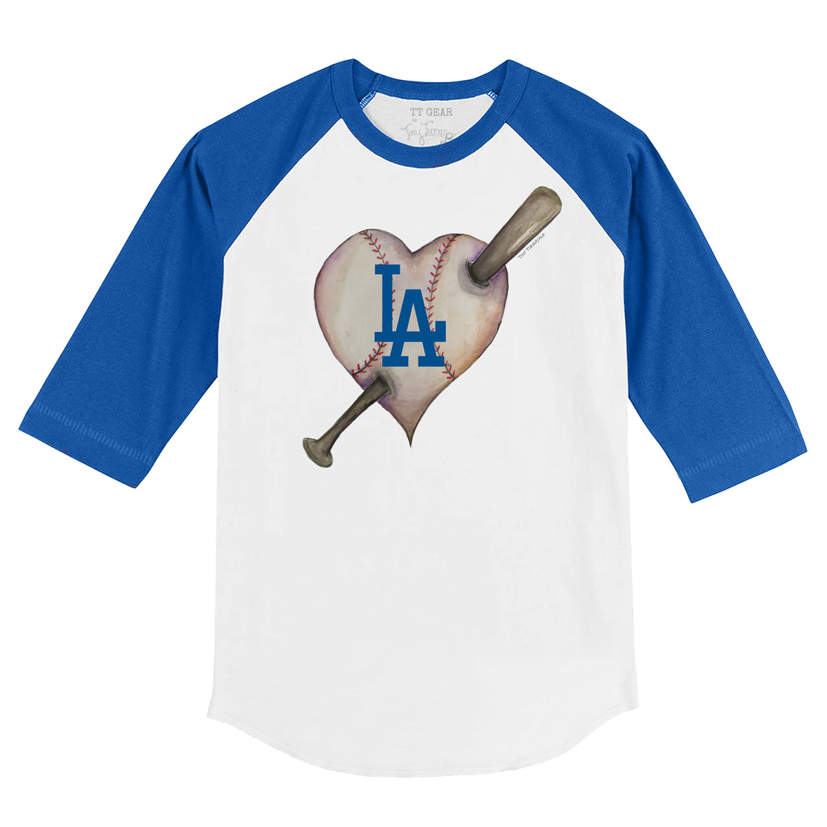 Los Angeles Dodgers Heart Bat 3/4 Royal Blue Sleeve Raglan