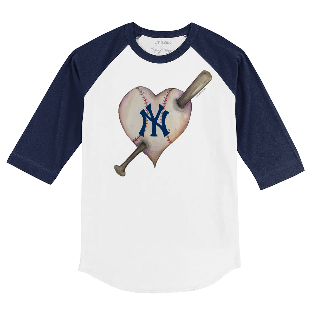 New York Yankees Heart Bat 3/4 Navy Blue Sleeve Raglan Youth XL (14)