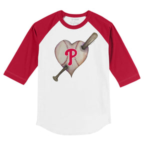 Philadelphia Phillies Heart Bat 3/4 Red Sleeve Raglan
