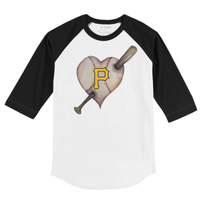 Pittsburgh Pirates Heart Bat 3/4 Black Sleeve Raglan