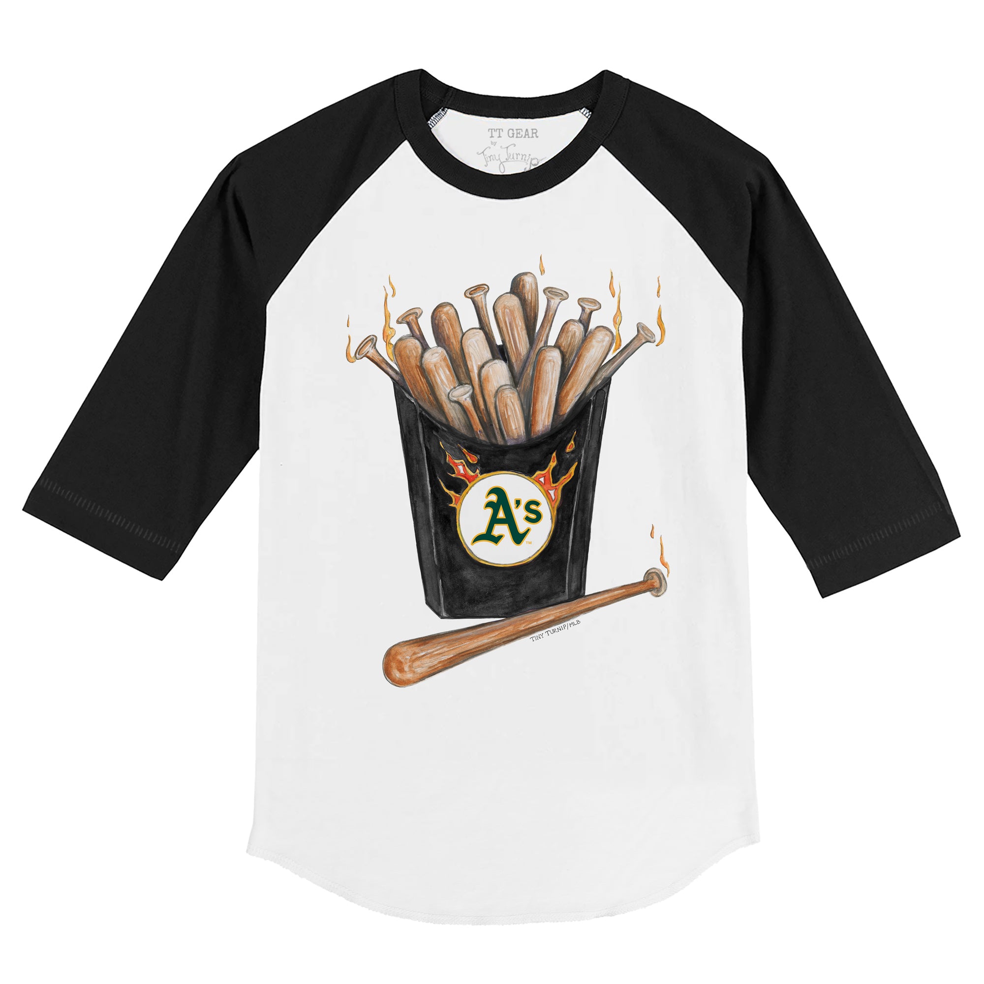 TinyTurnip Oakland Athletics Lucky Charm 3/4 Black Sleeve Raglan Youth Large (10-12)