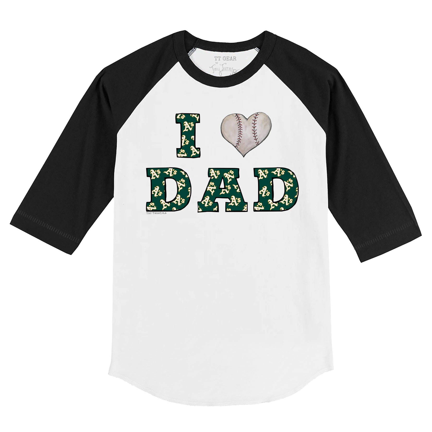 Oakland Athletics I Love Dad 3/4 Black Sleeve Raglan