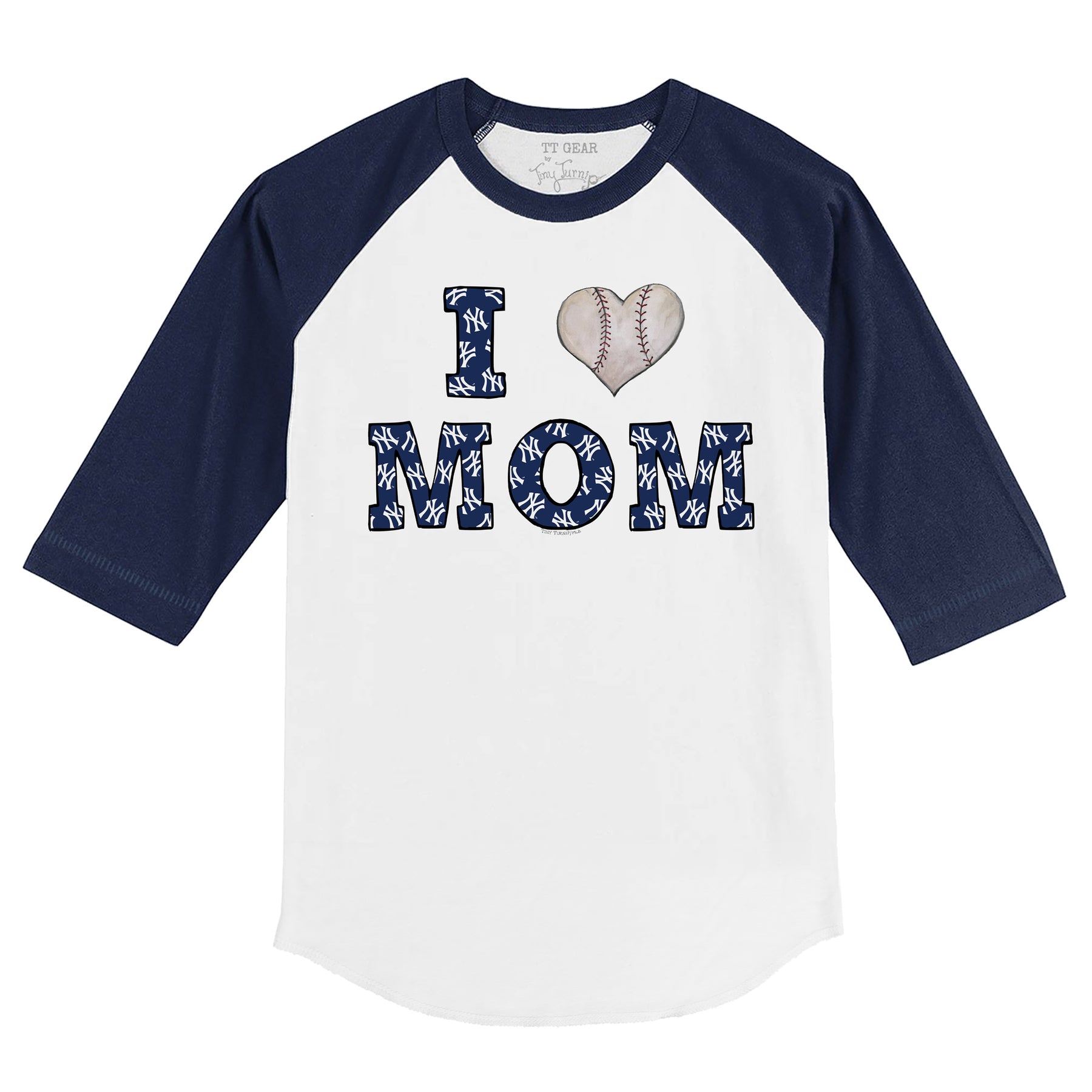 New York Yankees I Love Mom 3/4 Navy Blue Sleeve Raglan Unisex 2XL