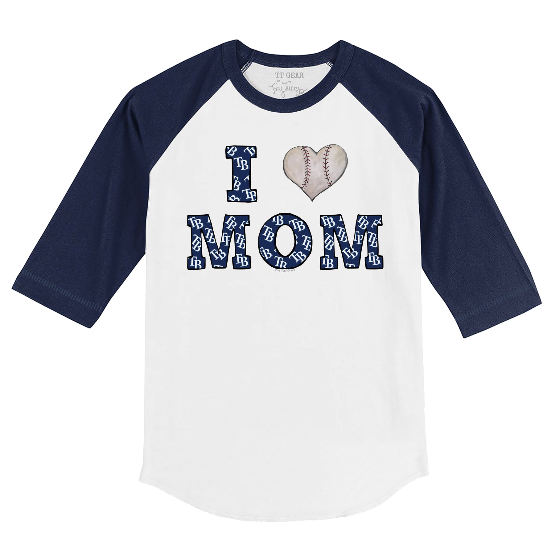 Tampa Bay Rays I Love Mom 3/4 Navy Blue Sleeve Raglan